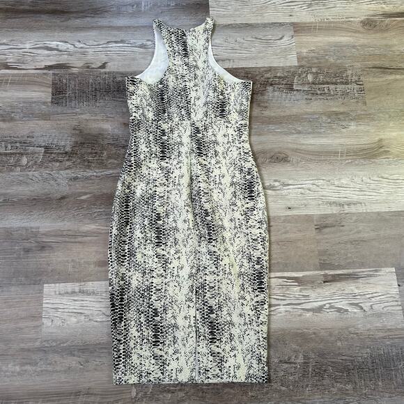 Likely Snakeskin Bodycon Dress Beige Black Midi Racerback Date Night Size 2 - Picture 4 of 13